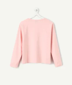 Tee-shirt fille rose imprimé chat