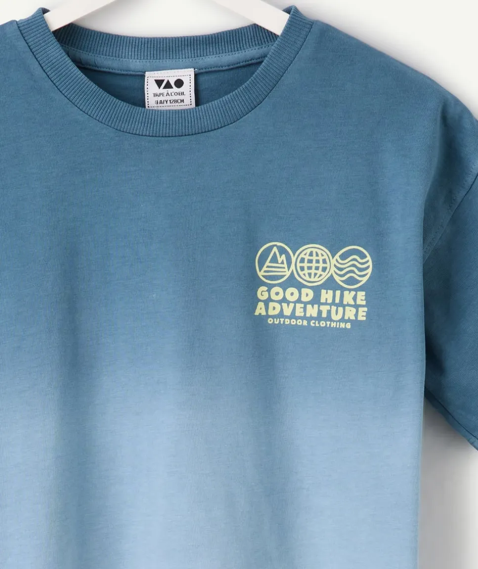 Tee-shirt garçon bleu dégradé imprimé
