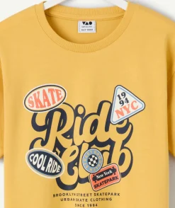 Tee-shirt garçon jaune imprimé skate