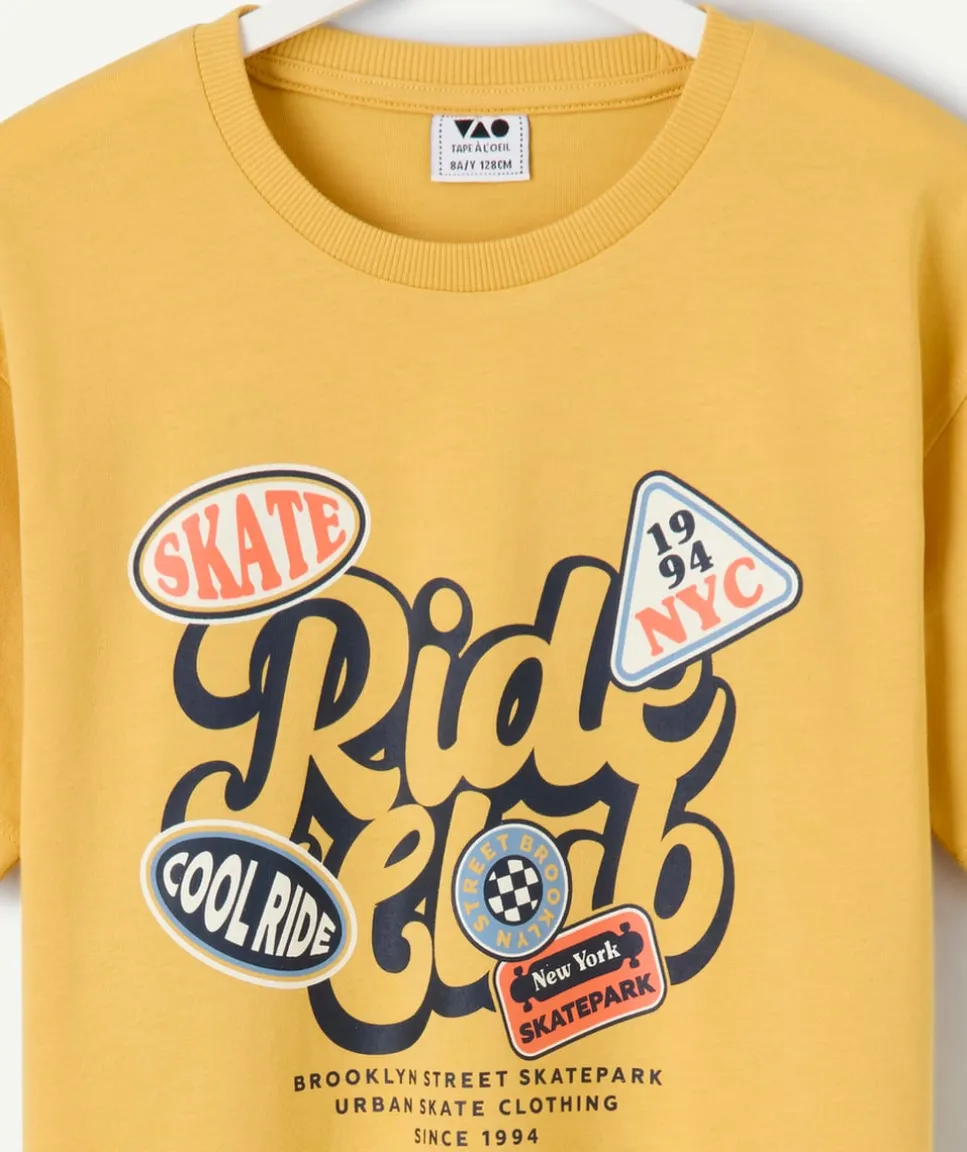 Tee-shirt garçon jaune imprimé skate
