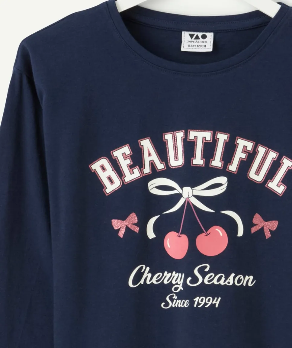 Tee-shirt manches longues fille imprimé cerises