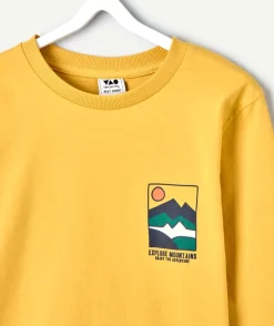 Tee-shirt manches longues garçon jaune imprimé
