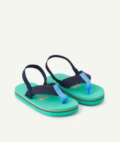 Tong garçon bleu et vertes avec entre doigt en coton