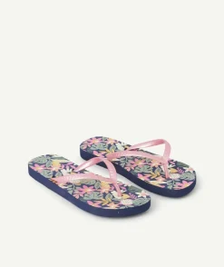 Tongs fille imprimé floral bleu marine