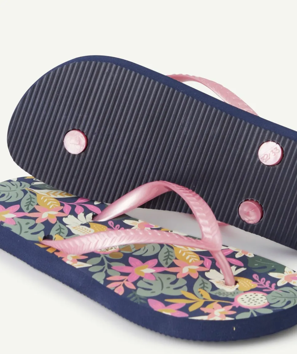 Tongs fille imprimé floral bleu marine