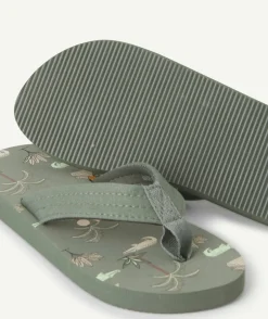 Tongs garçon imprimé palmier vert avec entre-doigts en coton