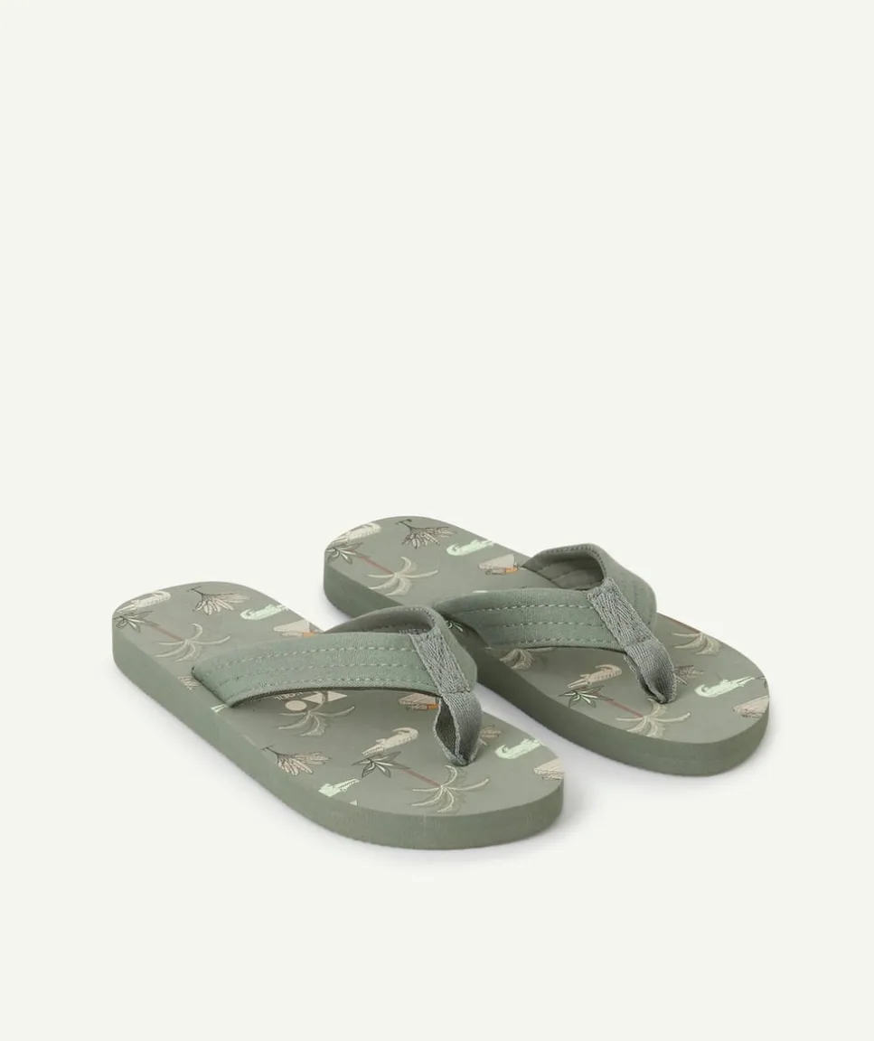 Tongs garçon imprimé palmier vert avec entre-doigts en coton