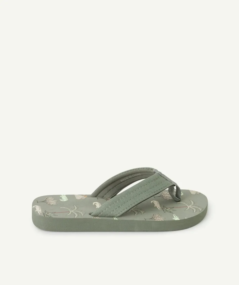 Tongs garçon imprimé palmier vert avec entre-doigts en coton