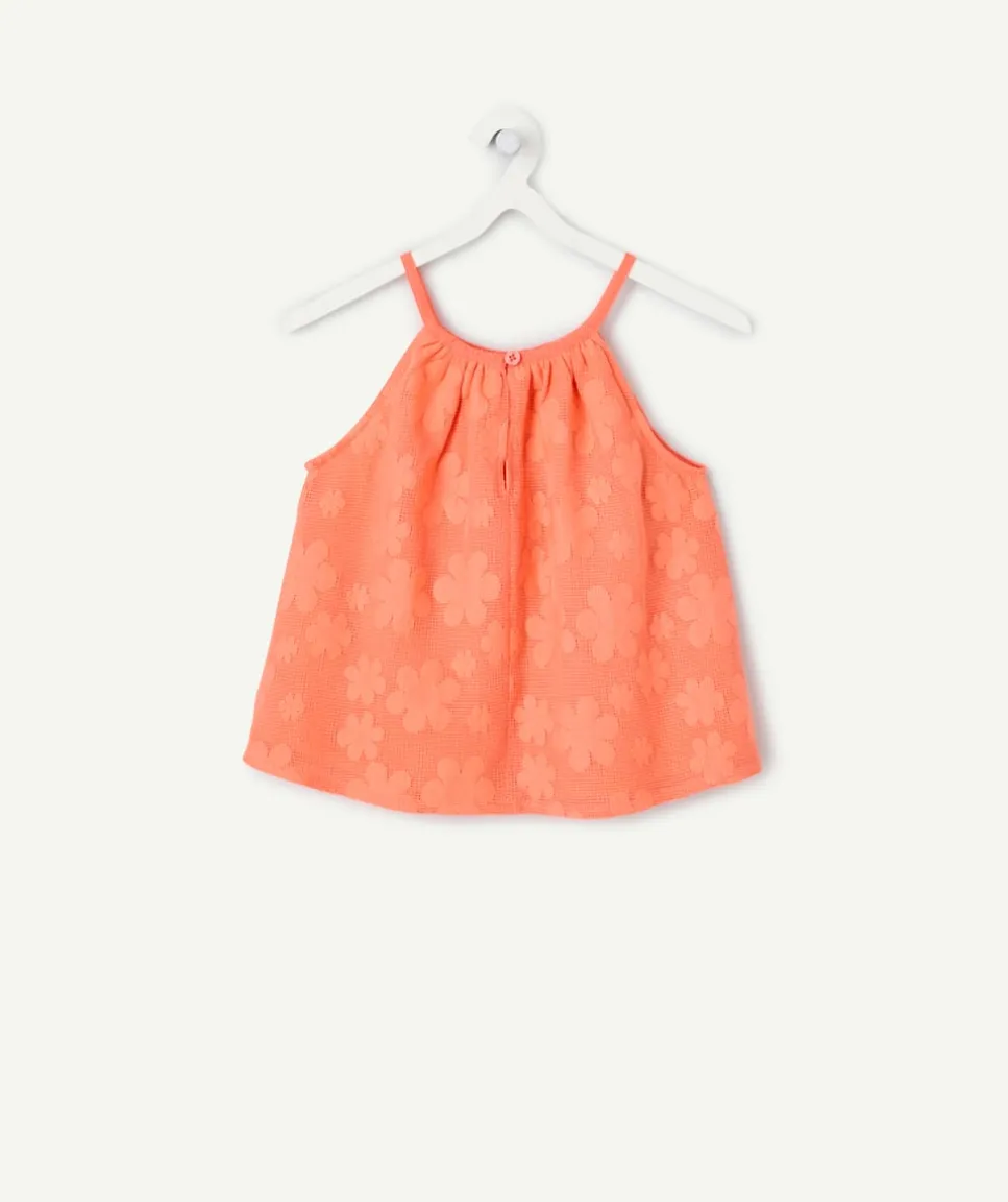 Top fille broderie couleur corail