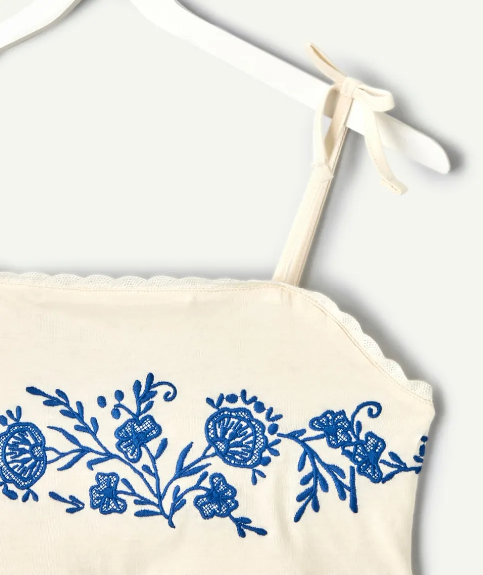 Top fille coton broderie florale