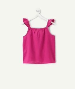 Top fille en coton rose à volants