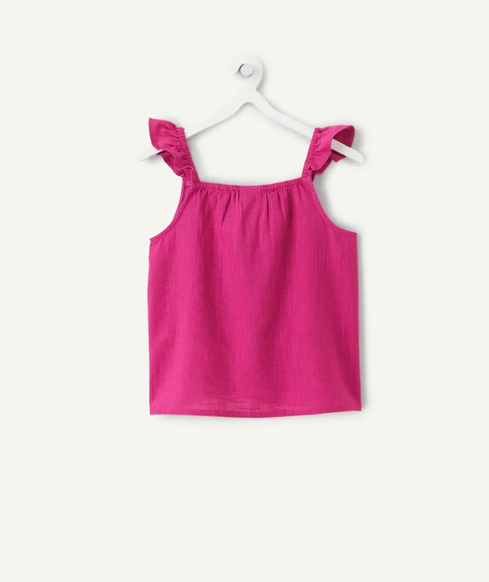 Top fille en coton rose à volants