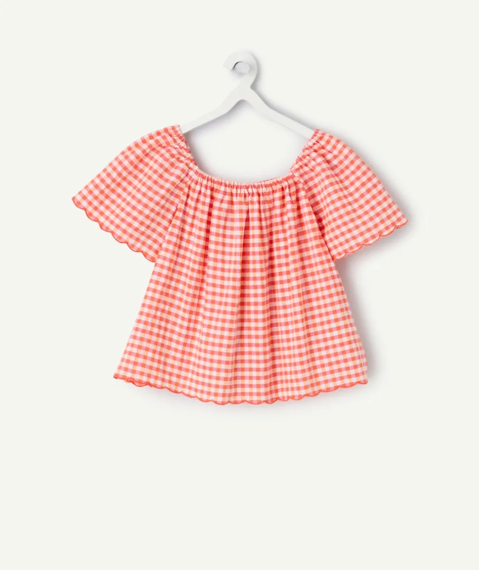 Top fille en coton vichy rouge