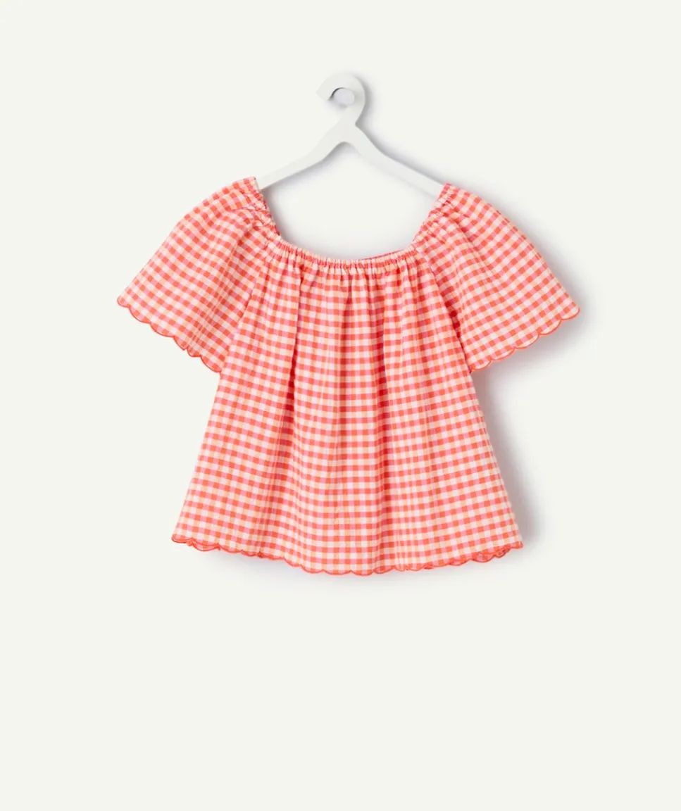 Top fille en coton vichy rouge