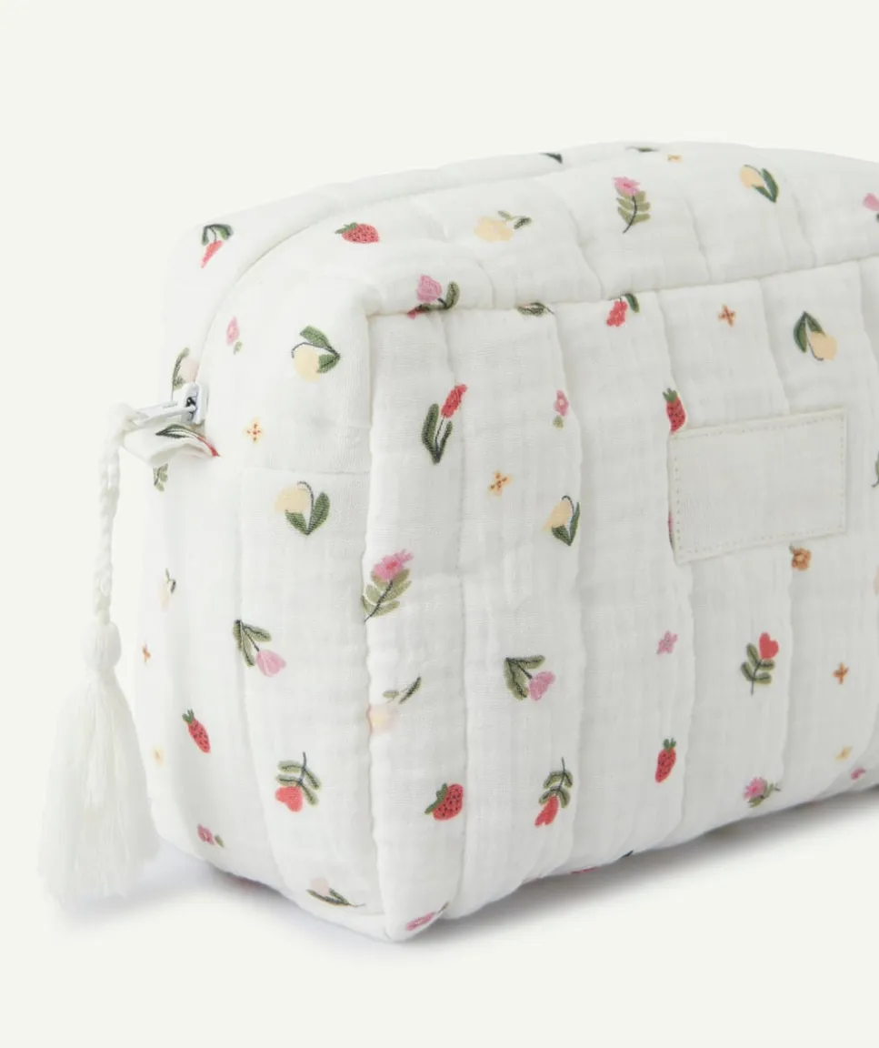 Trousse de rangement matelassée imprimé floral blanc