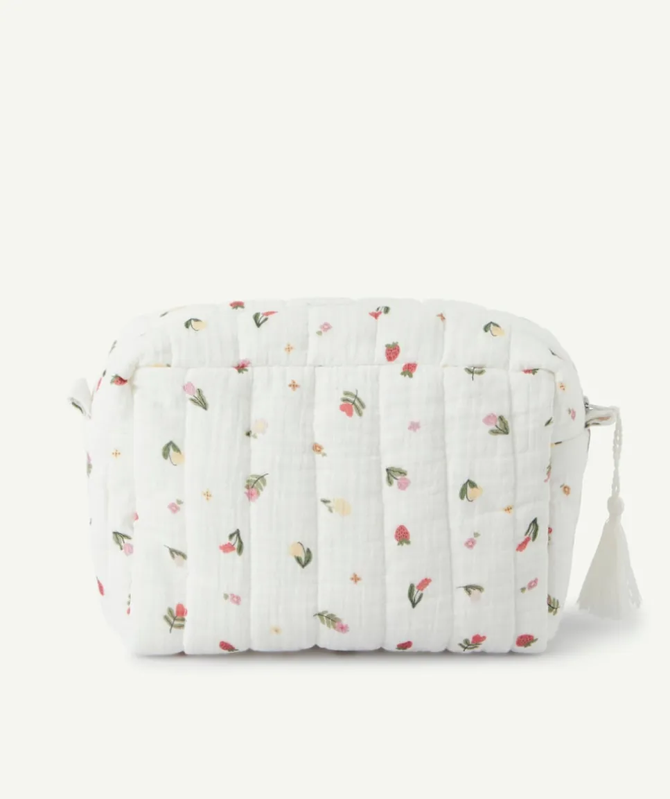 Trousse de rangement matelassée imprimé floral blanc