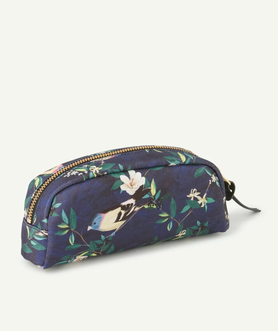 Trousse en fibres recyclées bleue et imprimée oiseaux 19 x 9 x 6.5 cm
