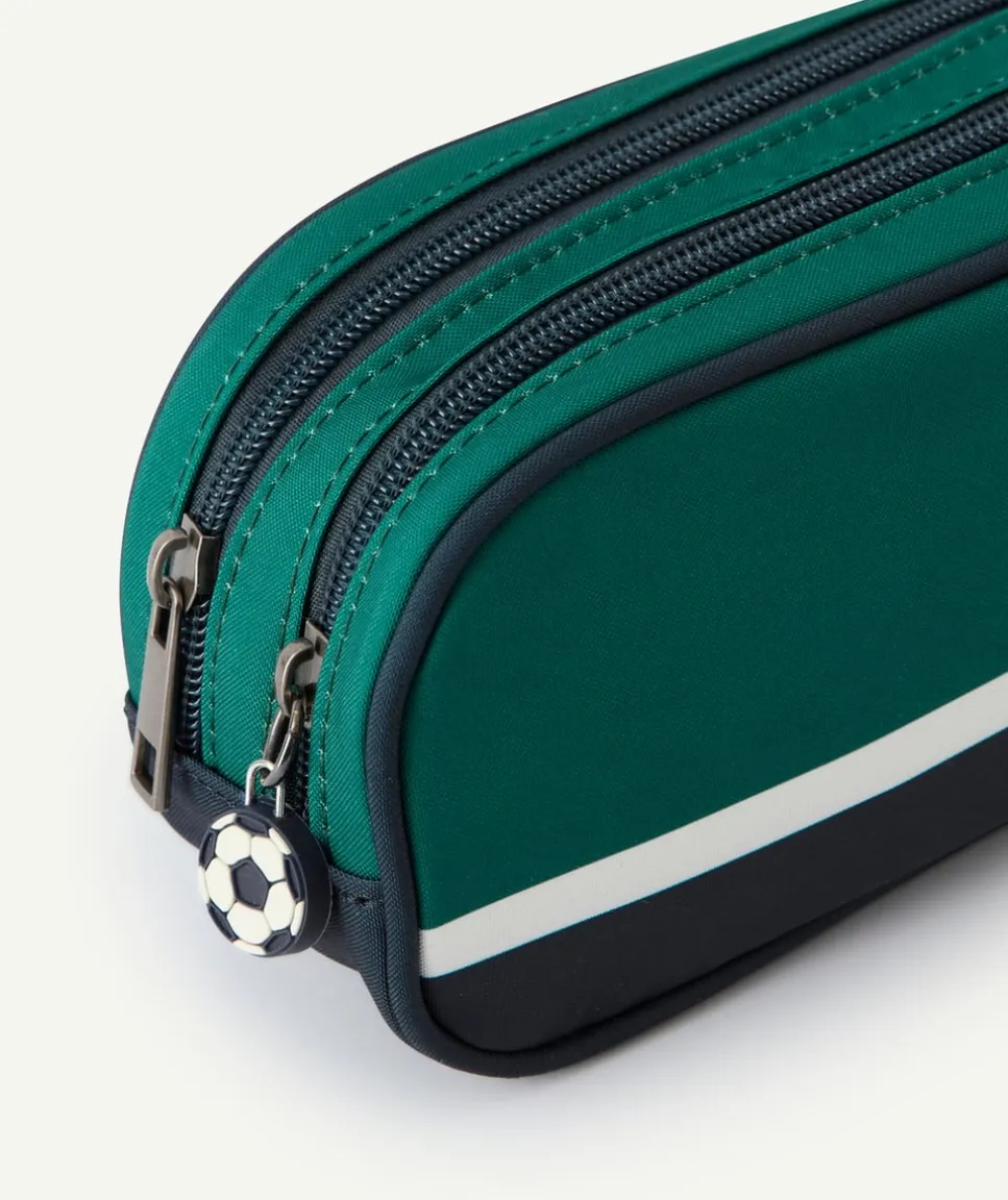 Trousse garçon football verte double compartiment