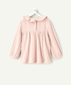 T-shirt bébé fille ajourée rose à col volanté