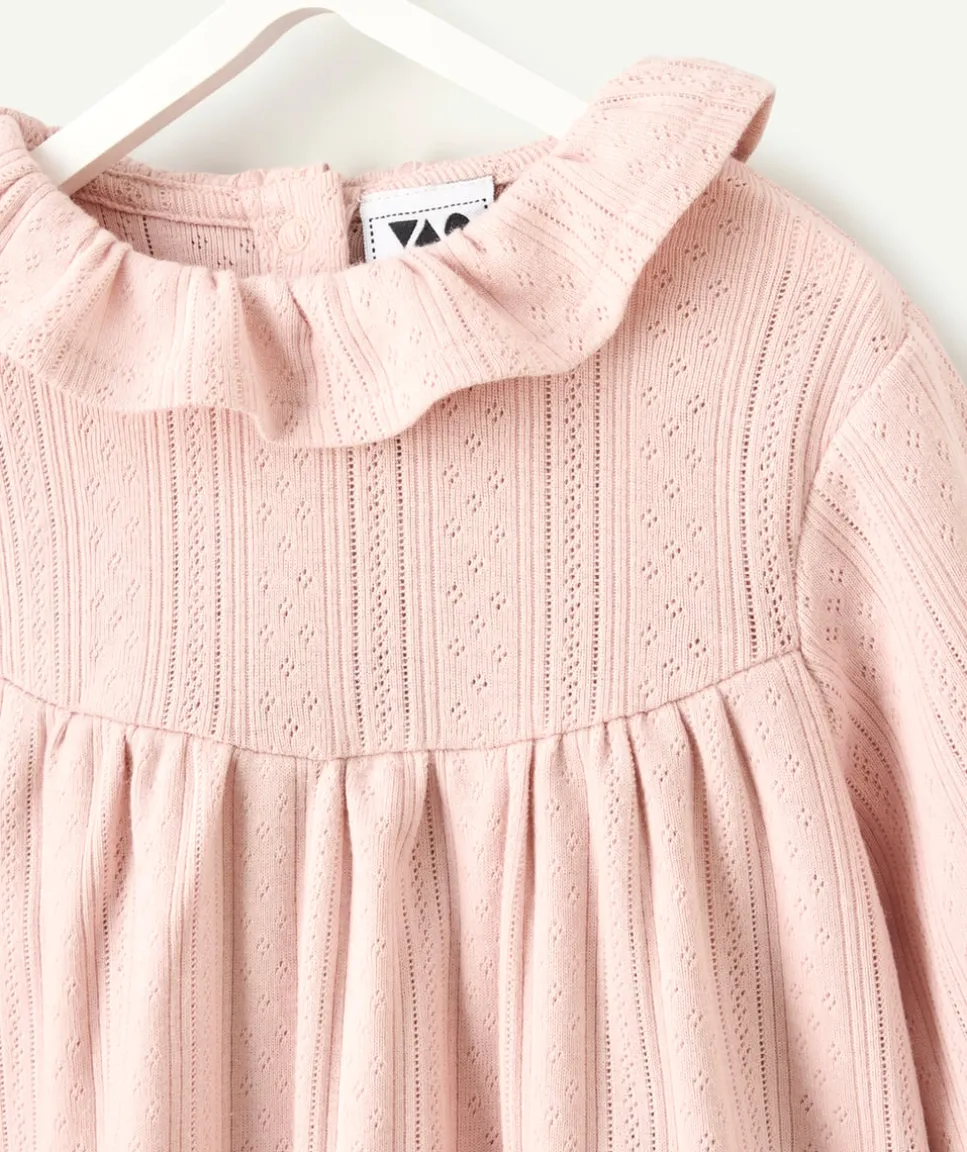 T-shirt bébé fille ajourée rose à col volanté