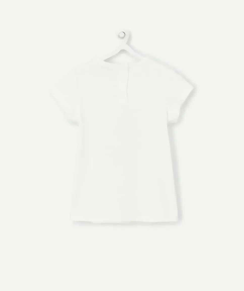 T-shirt bébé fille blanc en coton bio avec animation
