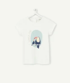 T-shirt bébé fille blanc en coton bio avec animation