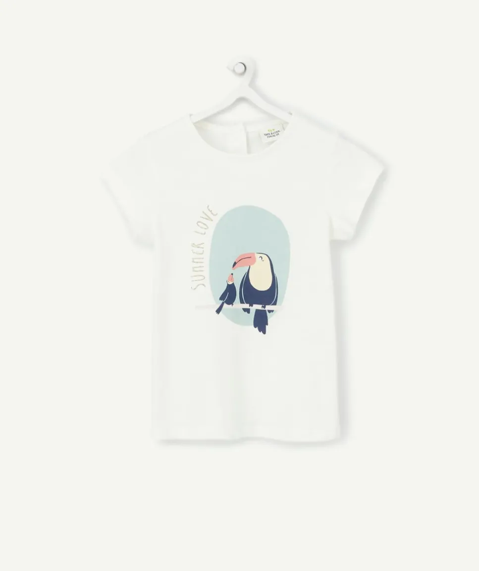 T-shirt bébé fille blanc en coton bio avec animation