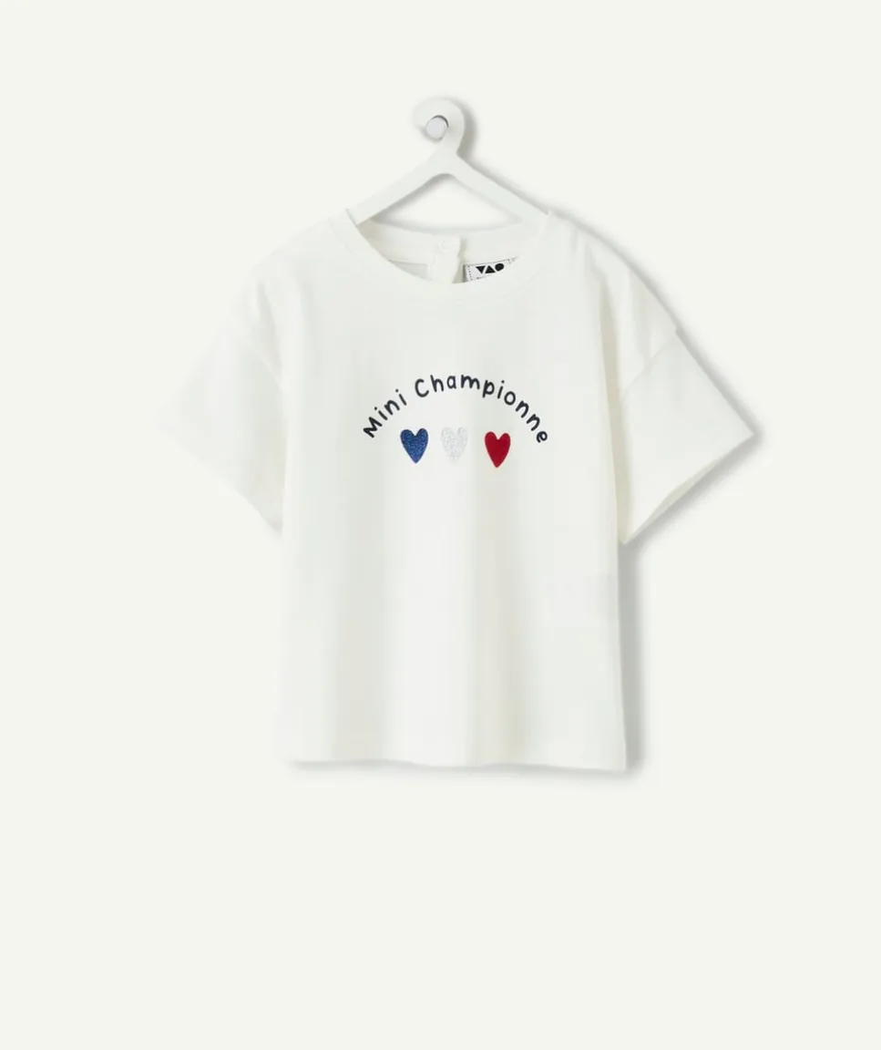 T-shirt bébé fille blanc foot imprimé cœur