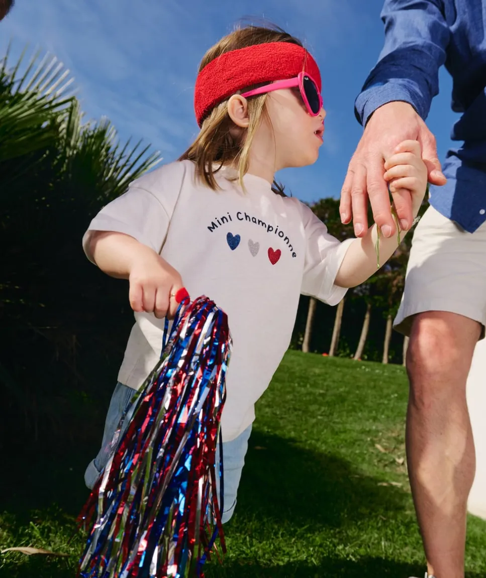 T-shirt bébé fille blanc foot imprimé cœur