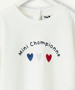 T-shirt bébé fille blanc foot imprimé cœur