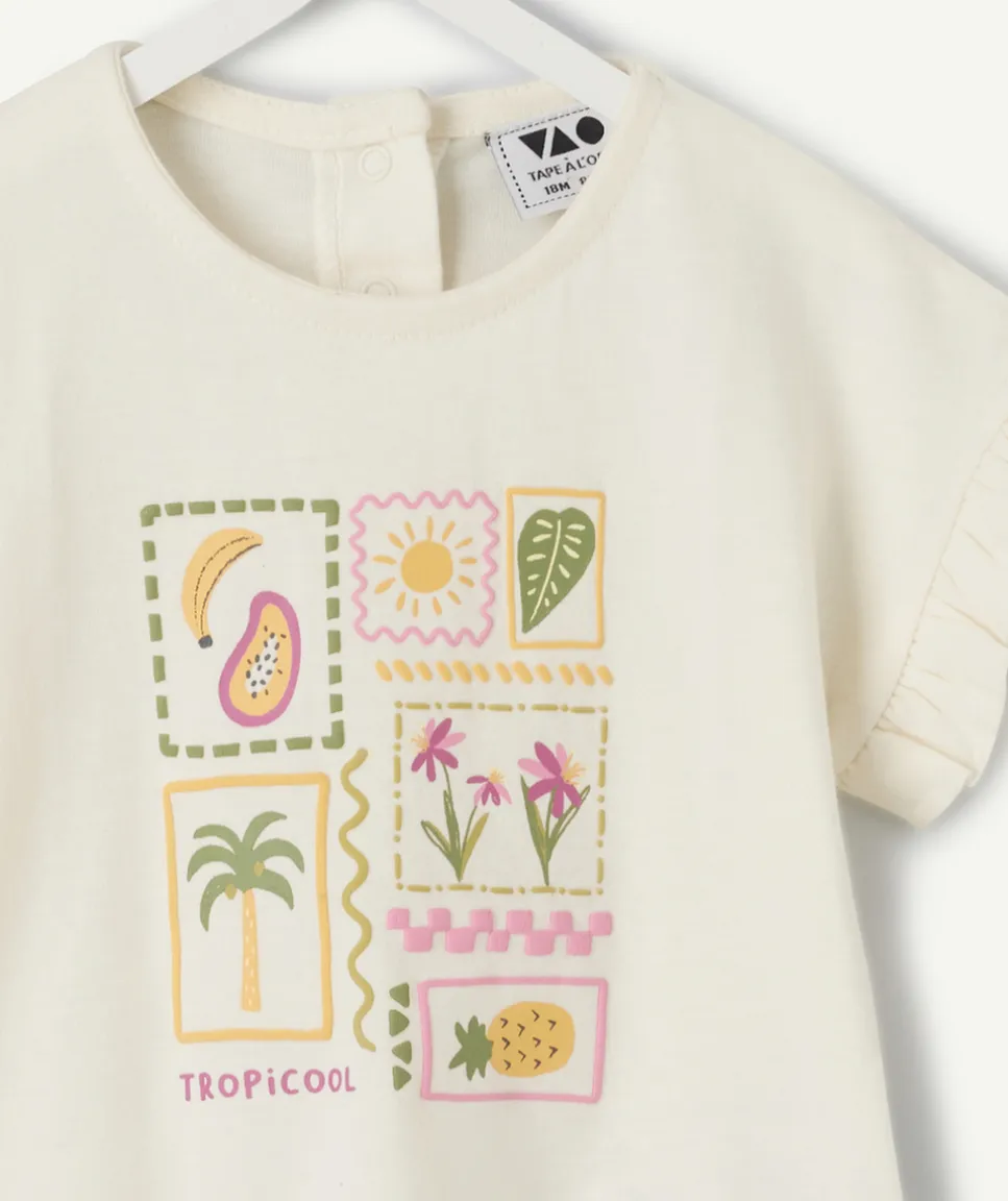 T-shirt bébé fille blanc imprimé tropical