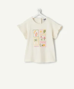 T-shirt bébé fille blanc imprimé tropical