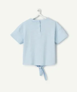 T-shirt bébé fille bleu avec message couleur dorée et pailletée