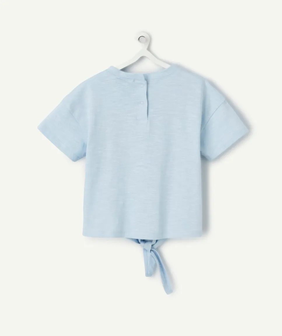 T-shirt bébé fille bleu avec message couleur dorée et pailletée