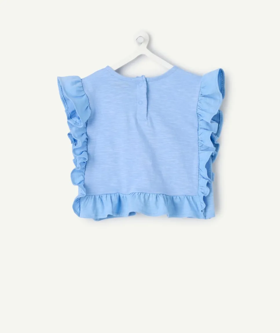 T-shirt bébé fille bleu à volants