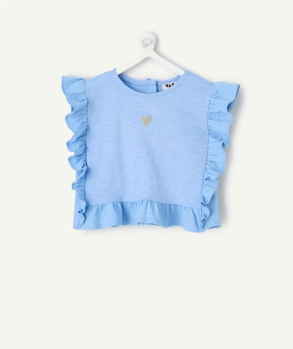 T-shirt bébé fille bleu à volants