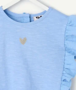 T-shirt bébé fille bleu à volants