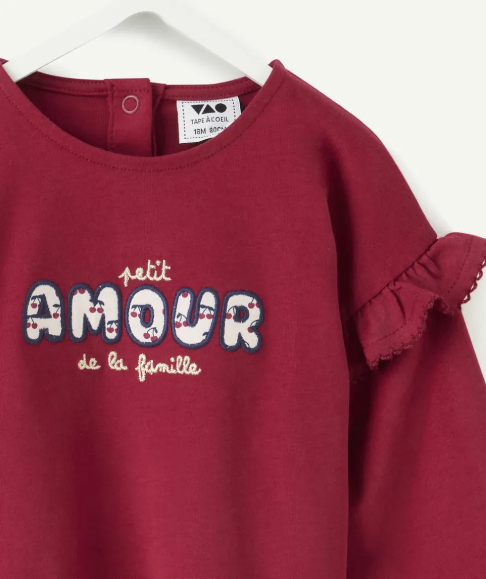 T-shirt bébé fille bordeaux imprimé message