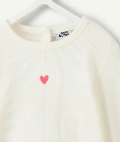 T-shirt bébé fille écru cœur brodé