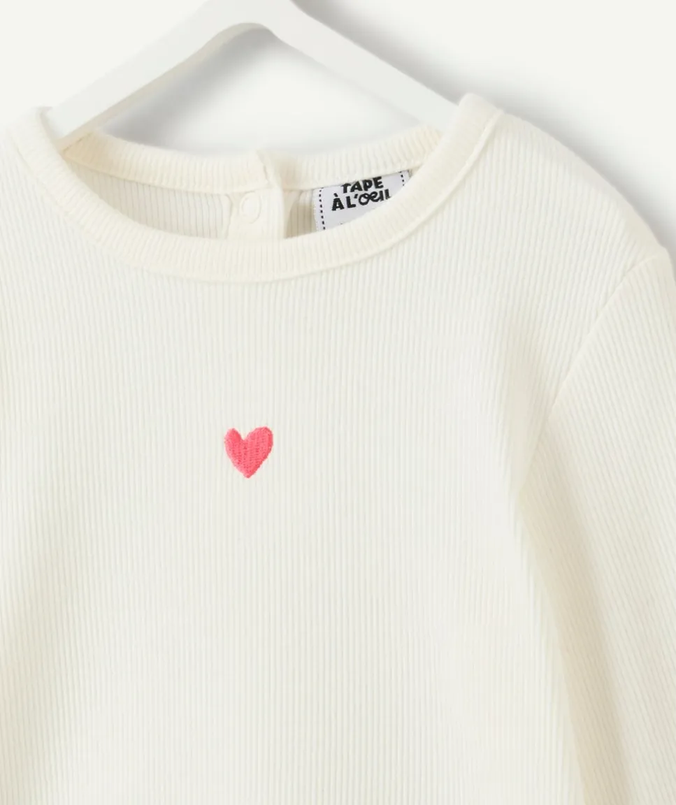 T-shirt bébé fille écru cœur brodé