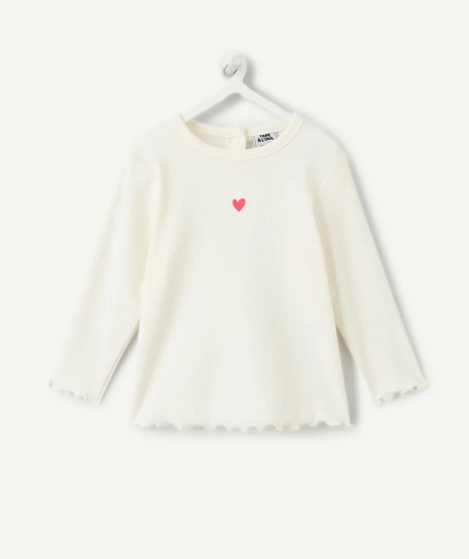 T-shirt bébé fille écru cœur brodé