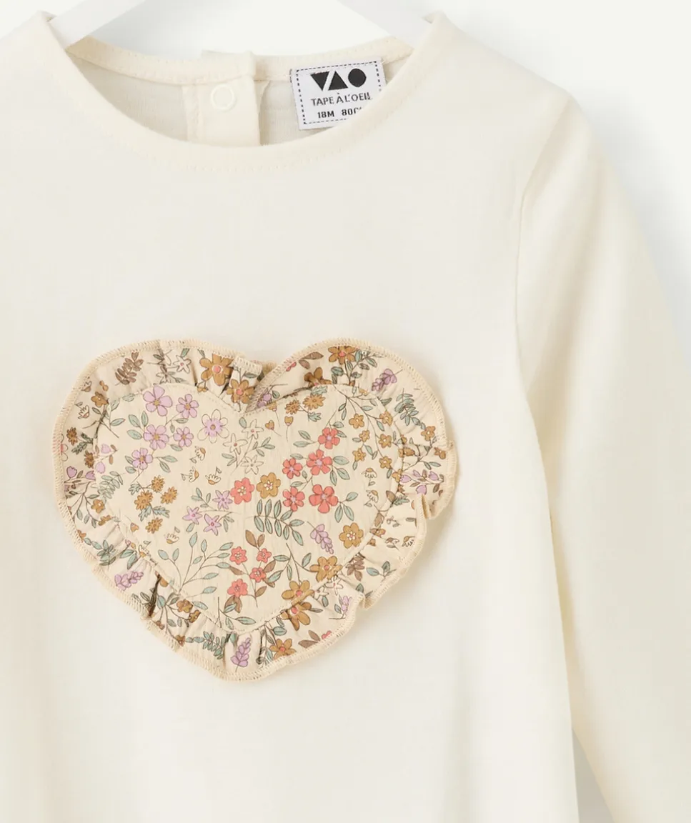 T-shirt bébé fille écru cœur fleuri
