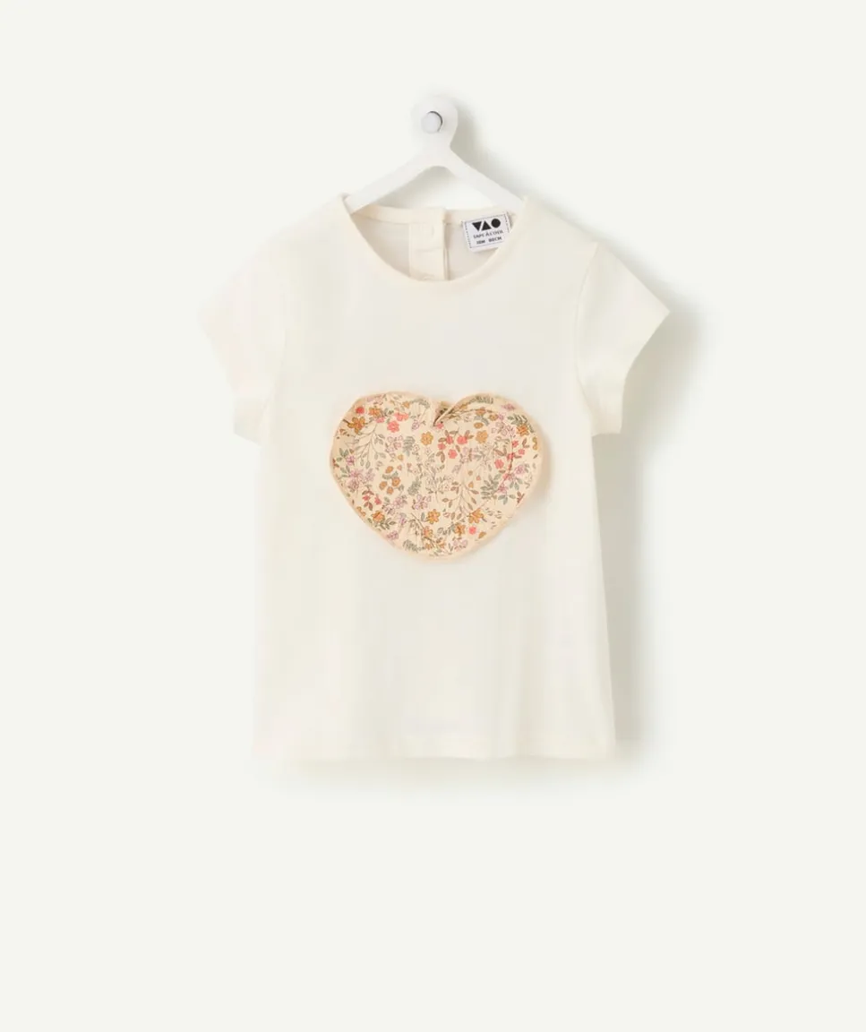T-shirt bébé fille écru imprimé coeur