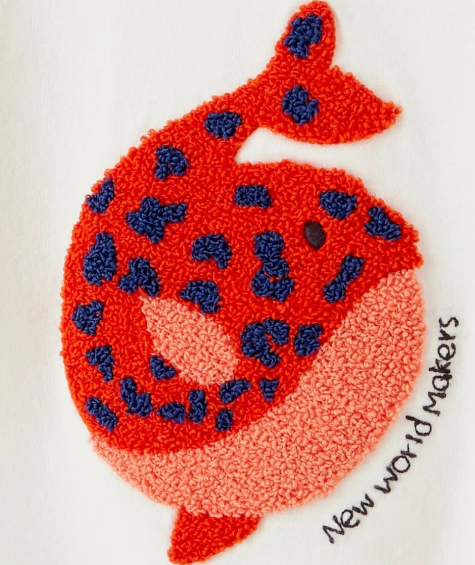 T-shirt bébé fille en coton bio écru avec baleine en bouclette