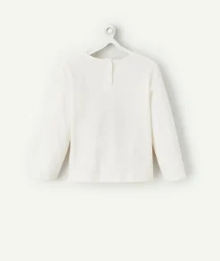 T-shirt bébé fille en coton bio écru avec baleine en bouclette