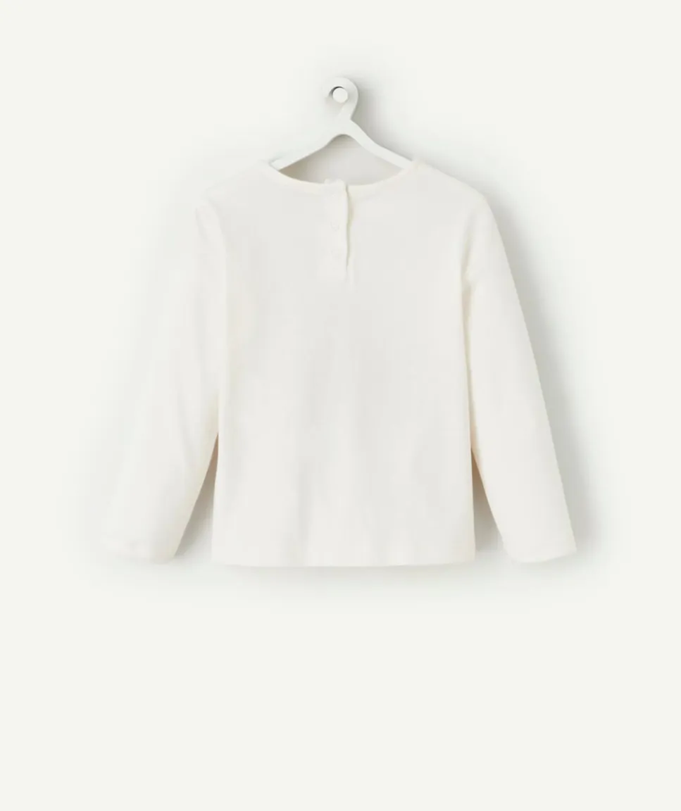 T-shirt bébé fille en coton bio écru avec baleine en bouclette