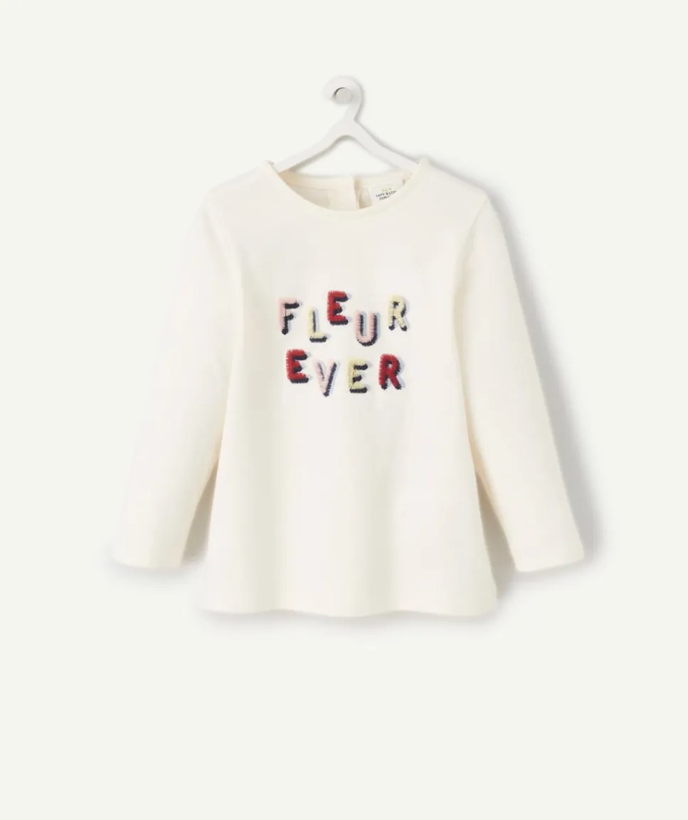 T-shirt bébé fille en coton bio écru avec message brodé