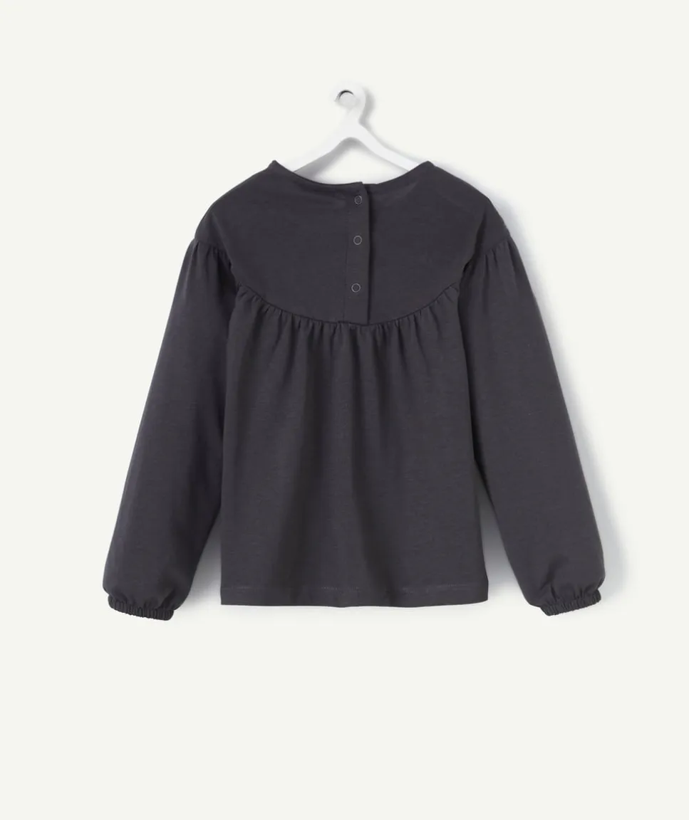 T-shirt bébé fille en coton bio gris foncé et broderies anglaise