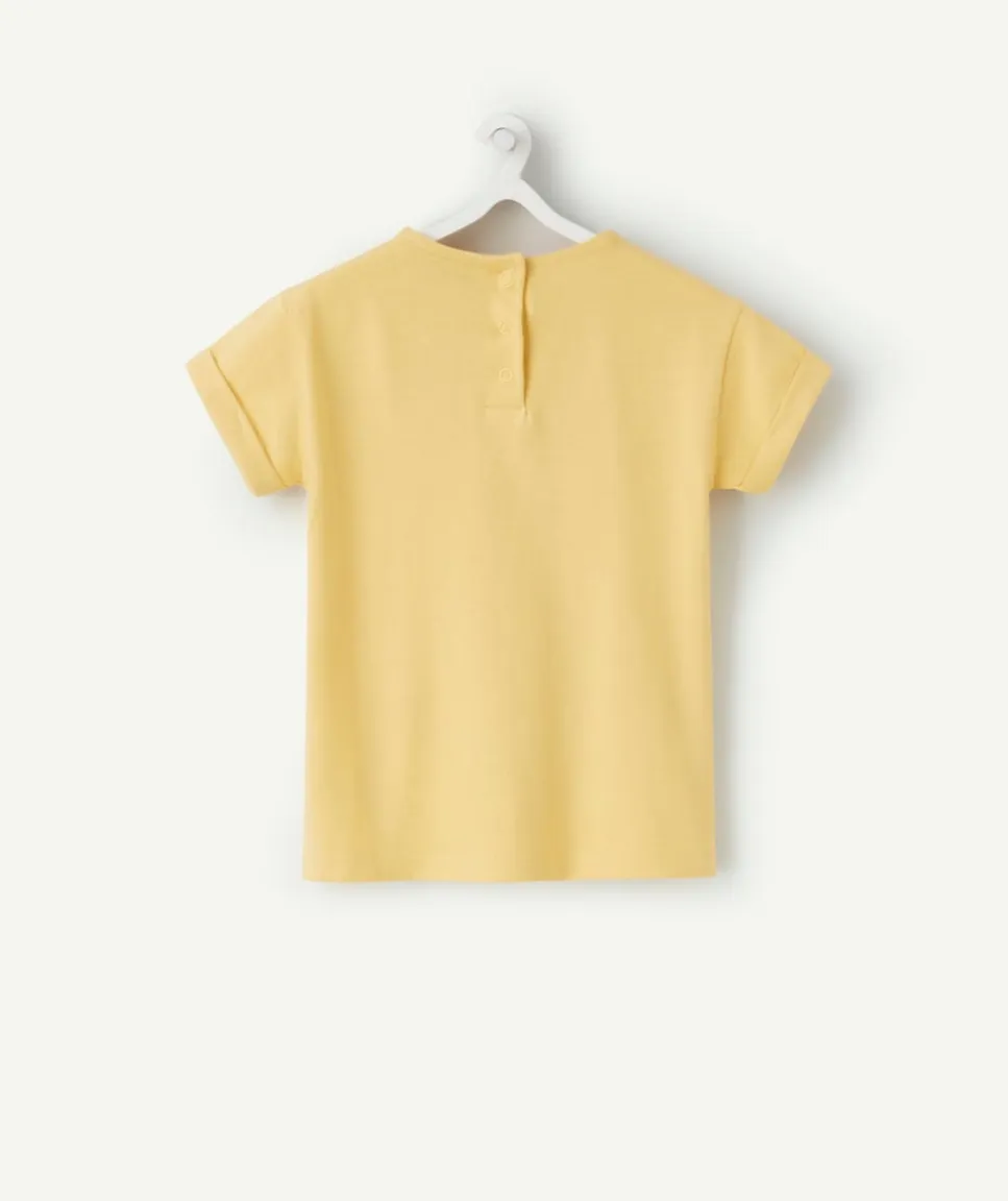 T-shirt bébé fille en coton bio jaune avec message en feutrine
