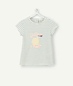 T-shirt bébé fille en coton biologique rayé vert et blanc